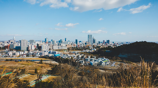 The view of Sendai City Japan from the higher hill.