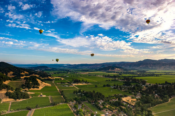 ナパバレー、caの上の熱気球 - hot air balloon california napa napa valley ストックフォトと画像