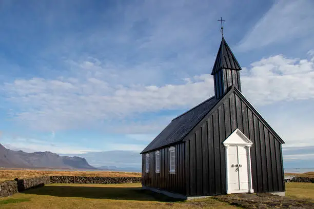 Photo of black church in Iceland in Budir