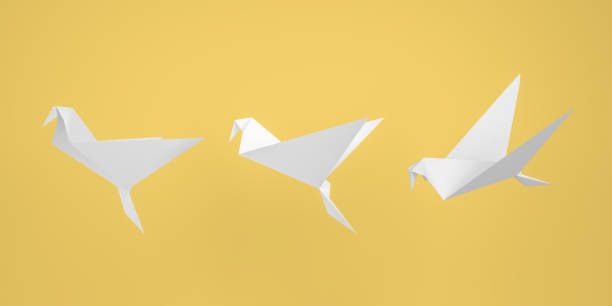 istock Mock up three white origami paper bird flying 1266825578