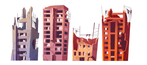 illustrations, cliparts, dessins animés et icônes de bâtiments urbains détruits après la guerre ou la catastrophe - apocalypse