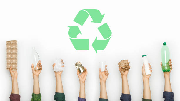 Ecology human hand holding stuff for recycle. The concept of saving the planet, the separation of garbage.
