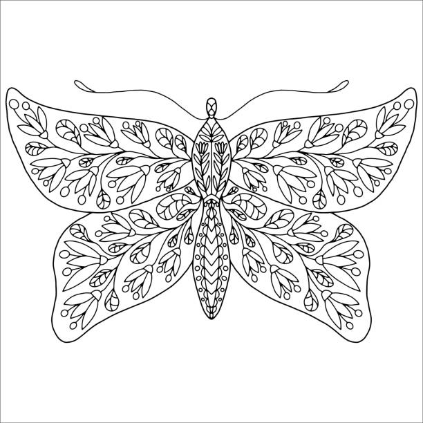 색상, 벡터꽃과 잎흰색 배경에 그려진 나비 - spring abstract insect dreams stock illustrations