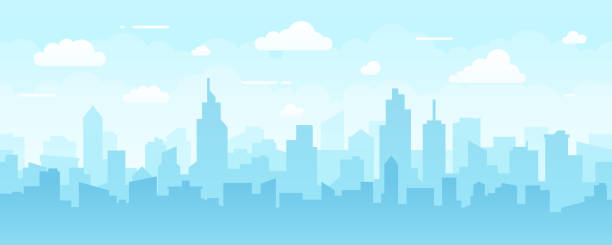 abstrakcyjna nowoczesna panorama miasta - bezszwowy wzór wektorowy - niebo zjawisko naturalne ilustracje stock illustrations