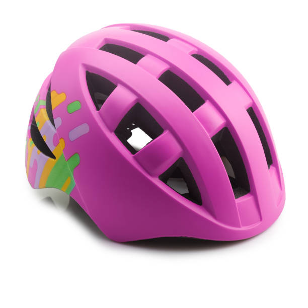 seitenansicht des kinder-fahrradhelms - cycling helmet cycling sports helmet isolated stock-fotos und bilder