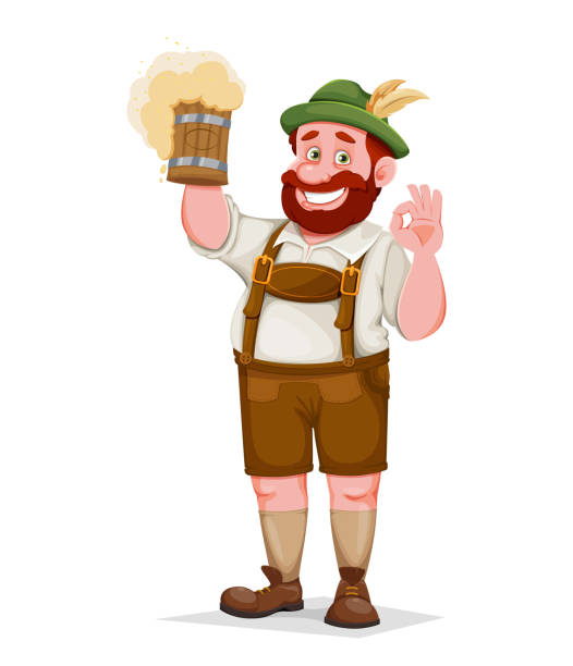 Man in Bavarian clothes. Beer festival Beer Fest Man in Bavarian clothes, funny cartoon character. Munich beer festival Beer Fest. Vector illustration Lederhosen stock illustrations