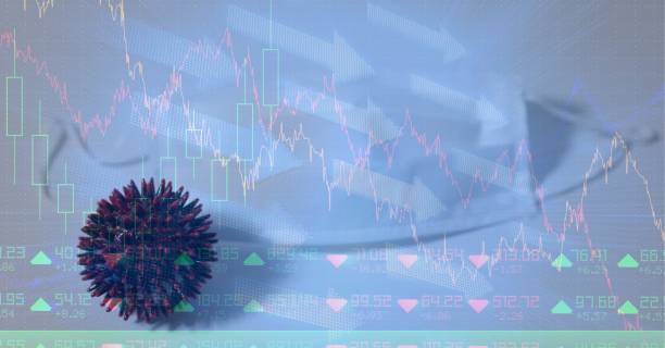 istock Digital illustration of a coronavirus Covid-19 cell lying by a mask over data processing 1266833328