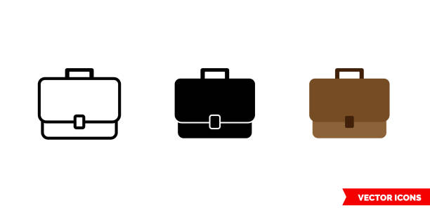 ilustraciones, imágenes clip art, dibujos animados e iconos de stock de icono de la caja de 3 tipos de color, blanco y negro, contorno. símbolo de signo vectorial aislado - briefcase luggage brown black