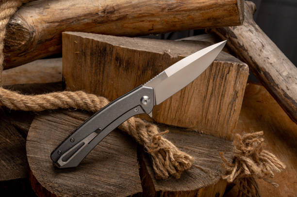 istock The reverse side of the knife handle. Iron handle with a clip. 1266834074