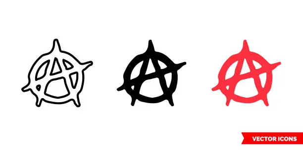 Vector illustration of Anarchy symbol icon of 3 types color, black and white, outline. Isolated vector sign symbol