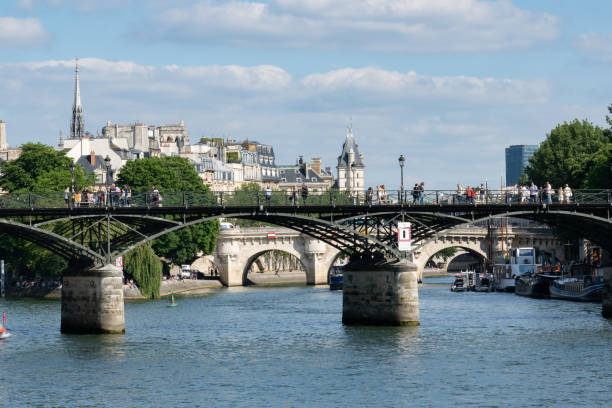 Beautiful view to pont des arts, tribunal judiciaire and university Tour Zamansky. Paris - France, 31. may 2019 stock photo