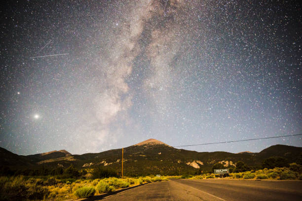 Milky Way in Great Basin National Park Landscape view of the Milky Way rising over the landscape in Great Basin National Park in Nevada great basin national park stock pictures, royalty-free photos & images