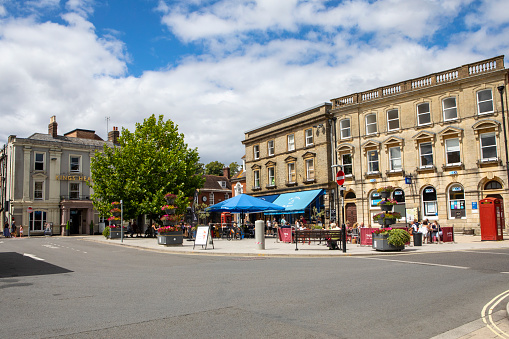 City centre and Exeter Cathedral in Devon