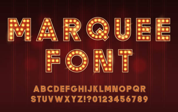 Retro Cinema or Theater Shows Marquee Font for Dark Background vector art illustration