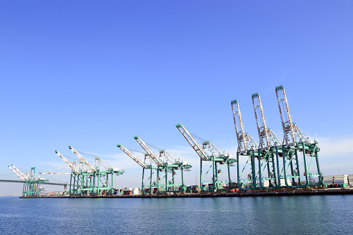 Giant gantry cranes at Long Beach container terminal