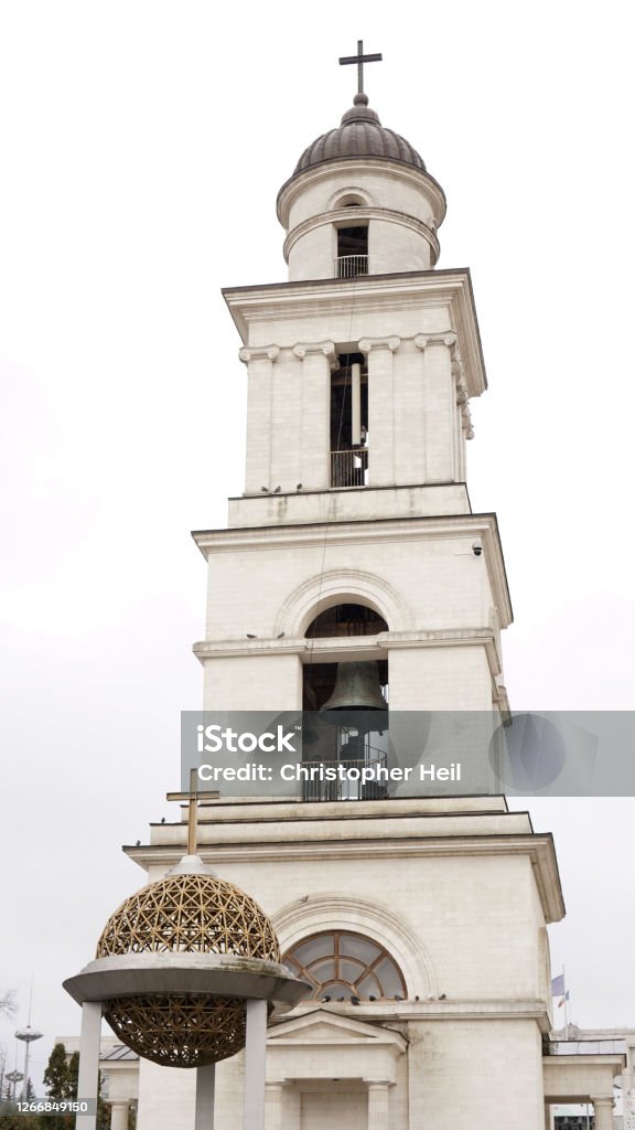 Church bell tower in the center of Chisinau, Moldova. Architecture Stock Photo