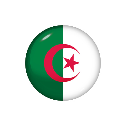 Icon flag of Algeria . Round glossy flag. Vector illustration. EPS 10