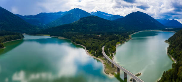 istock Panoramic aerial view of Sylvenstein Dam 1266850091