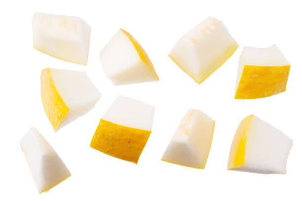 slices of melons isolated on a white background. Top view