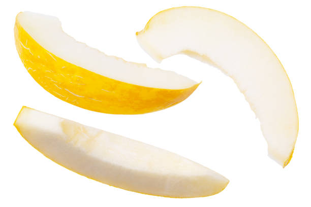 slices of melons isolated on a white background. Top view