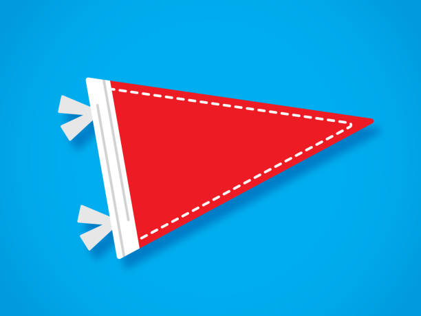 Vector illustration of a red pennant flag against a blue background in flat style.