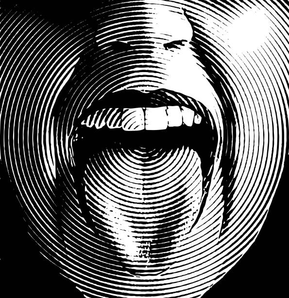 ilustraciones, imágenes clip art, dibujos animados e iconos de stock de la boca de la mujer riendo y sonriendo - human mouth mouth open shouting screaming