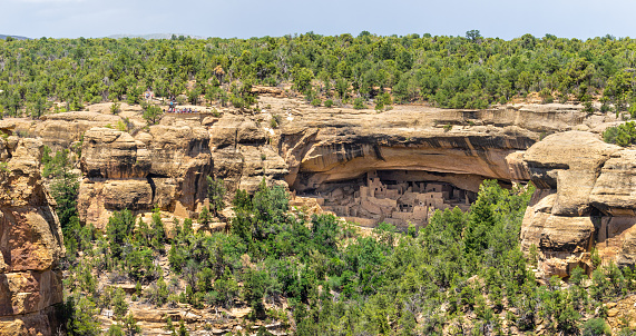 View of Cliff Palace from Sun Point View at Mesa Verde National Park in Colorado, USA.