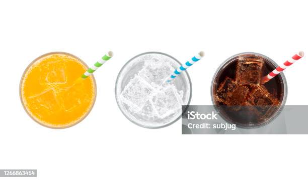 Soda Drinks With Straws Stock Photo - Download Image Now - High Angle View, Drink, Soda