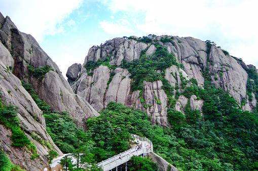 Huangshan (Yellow Mountain) at Anhui province China in a sunny day.  Huangshan is a UNESCO World Heritage Site and one of China's major tourist destinations.