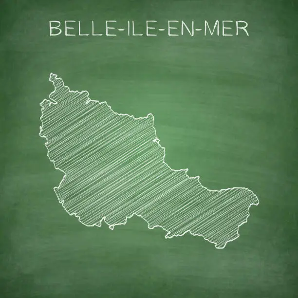 Vector illustration of Belle-Ile-en-Mer map drawn on chalkboard - Blackboard