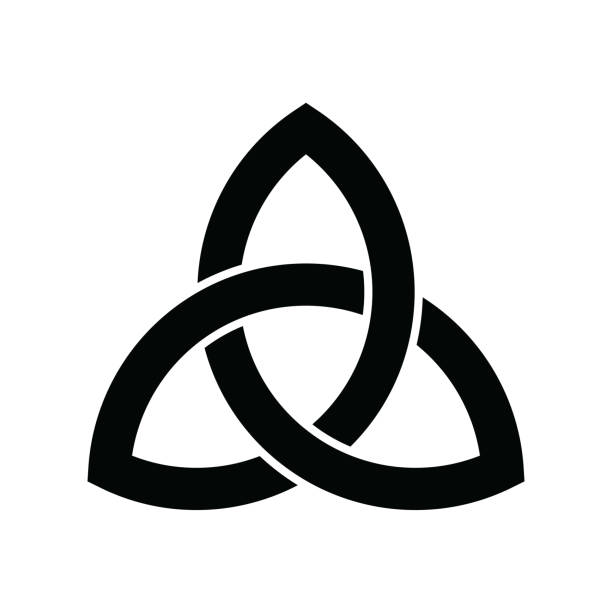 ilustrações de stock, clip art, desenhos animados e ícones de triquetra sign icon. leaf-like celtic symbol. trinity or trefoil knot. simple black vector illustration - celtic culture tied knot decoration pattern