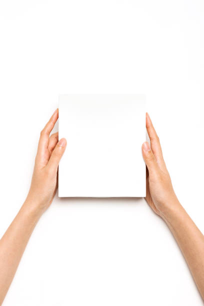 woman hand hold a cosmetic container package box on the white background.