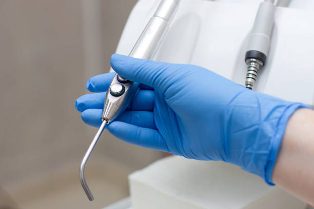 Close up of unrecognizable person at dental examination.