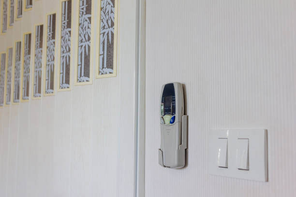 istock air conditioner remote control attached to white wall with an electrical switch inside the house 1266878565