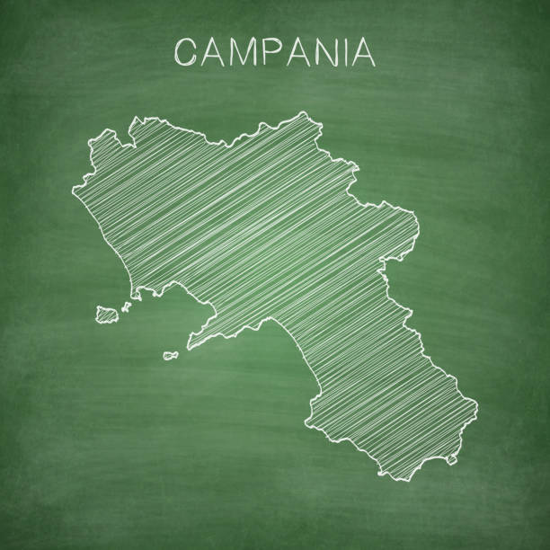 ilustraciones, imágenes clip art, dibujos animados e iconos de stock de mapa de campania dibujado en pizarra - blackboard - blackboard green backgrounds education