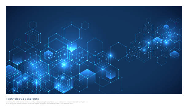 ilustraciones, imágenes clip art, dibujos animados e iconos de stock de tecnología abstracta o fondo médico con patrón de forma hexagonal. - internet design banner blue