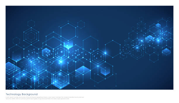 abstrakcyjna technologia lub wykształcenie medyczne z sześciokątnym wzorem kształtu. - chemistry elements stock illustrations