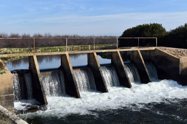 istock The water splashing through a dam over a river 1266890483