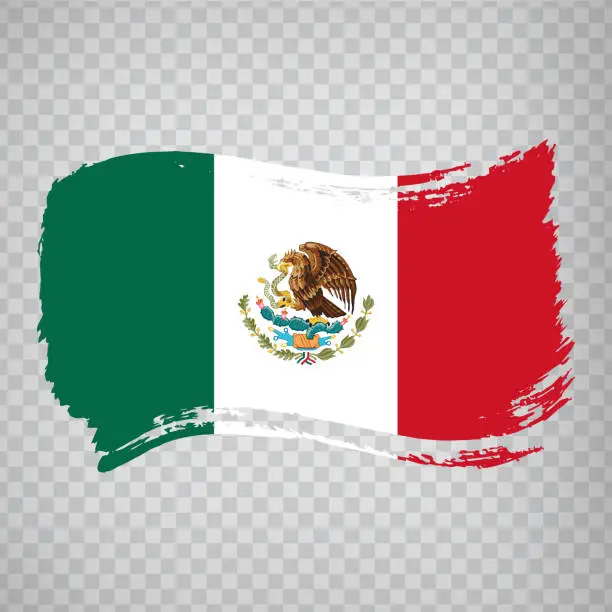 Vector illustration of Flag of Mexico, brush stroke background.  Flag of Mexican United States on transparent background for your web site design, logo, app. EPS10.