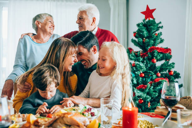 istock Three generation family christmas portrait. 1266897347