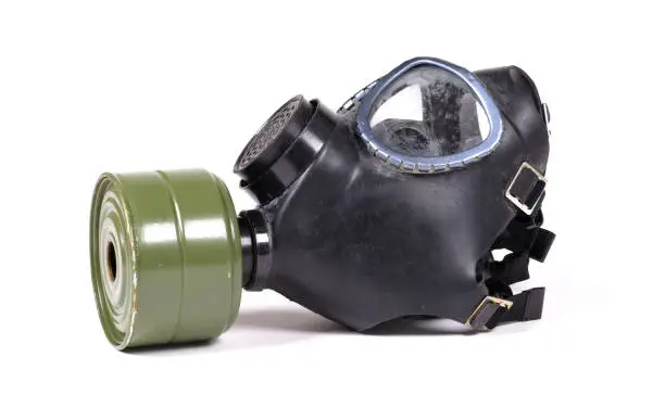 Photo of Vintage gasmask isolated on a white background - Green filter