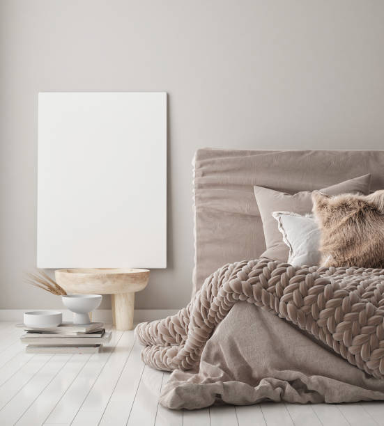 istock mock up poster frame in modern interior background, scandinavian style, 3D render 1266900496