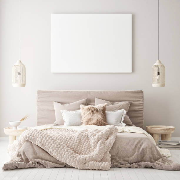 istock mock up poster frame in modern interior background, scandinavian style, 3D render 1266900501