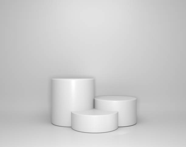 istock 3d white cylinder podium minimal studio background. Abstract 3d geometric shape object illustration render. 1266900650