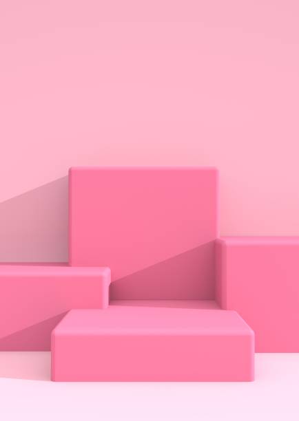istock Empty podium pink with hipster abstract background, 3d illustration pedestal for display 1266900697