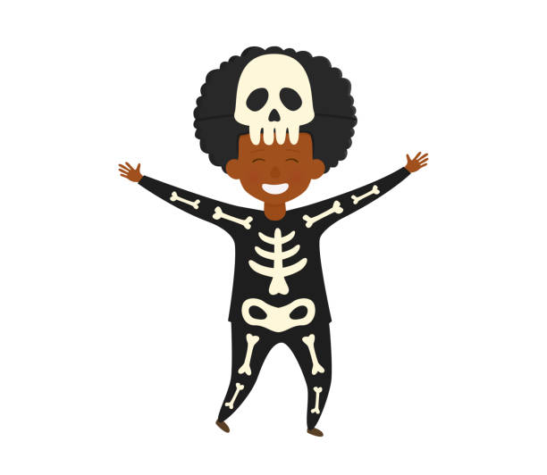 halloween chłopiec charakter w kostiumie szkieletu. - animal skeleton stock illustrations