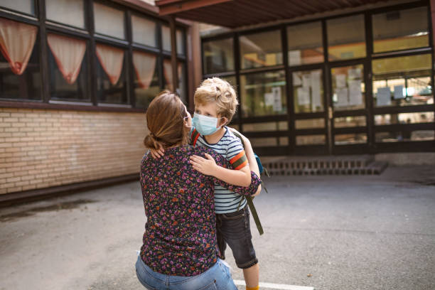 istock Young boy back to school in pandemic time 1266902407