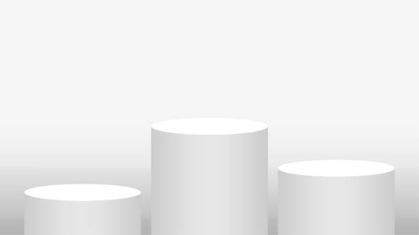 istock pedestal cylinder circle 3 steps for cosmetics showcase, podium circle stage white grey and silver color, platform three steps and advertising copy space, podium round five layers of product display 1266904687
