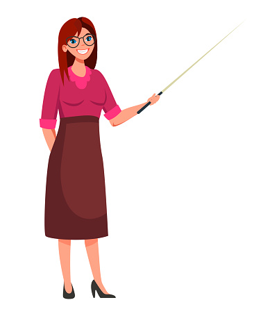 School Lesson Cartoon Vector Color Illustration Female Teacher Standing  With Pointer Tutor Educator Flat Character Elementary School Education  Stock Illustration - Download Image Now - iStock