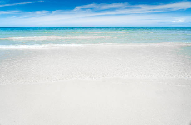 istock Turquoise blue sea with white sand and sunny sky in summer with copy space 1266905385